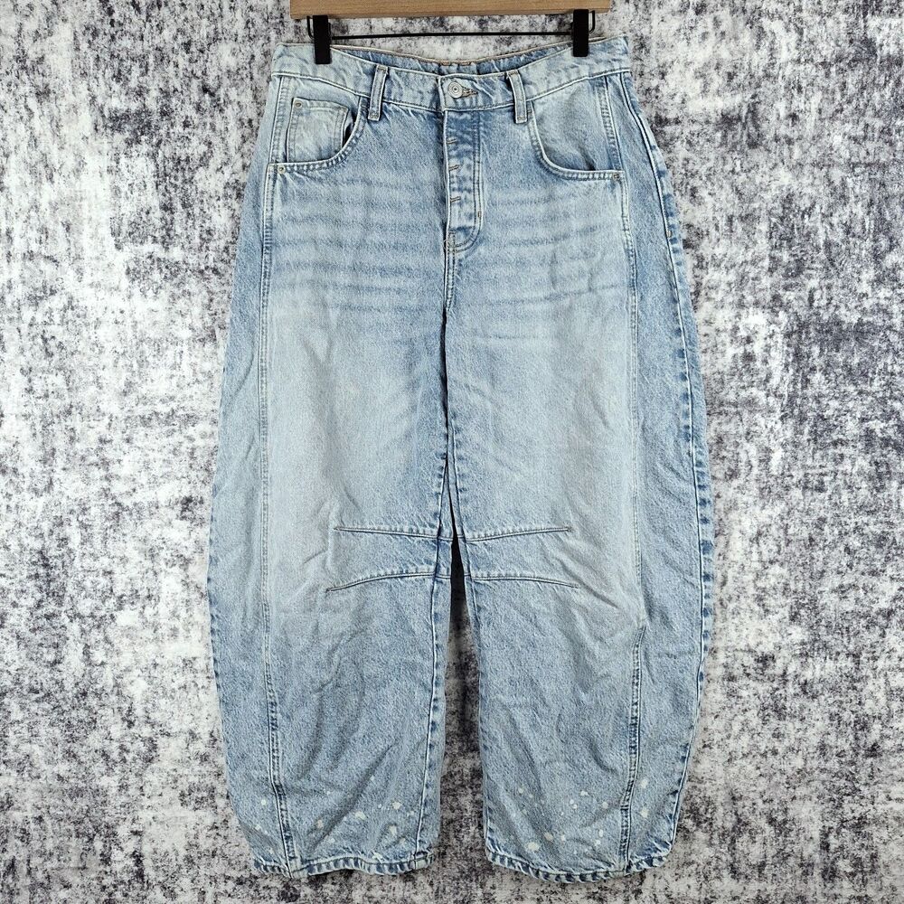 Free People We The Free Size 29 Good Luck Mid-Rise Barrel Jeans Light Wash Blue
